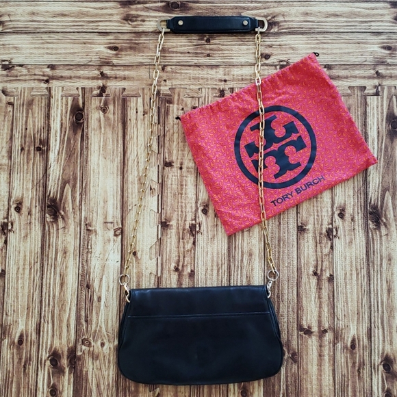 Tory Burch Clutch black small bag wit logo gold Chain strap & dust bag - Picture 13 of 15